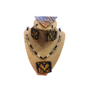 Cedar Necklace & Earring Set cedar breast plate necklace abalone shell center